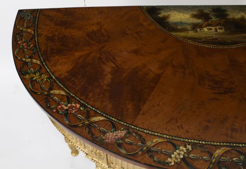ANTIQUE SATINWOOD HAND PAINTED DEMILUNE CONSOLE TABLE 19TH CENTURY - ADDITIONAL PHOTO 4