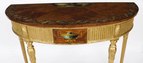 ANTIQUE SATINWOOD HAND PAINTED DEMILUNE CONSOLE TABLE 19TH CENTURY - ADDITIONAL PHOTO 7