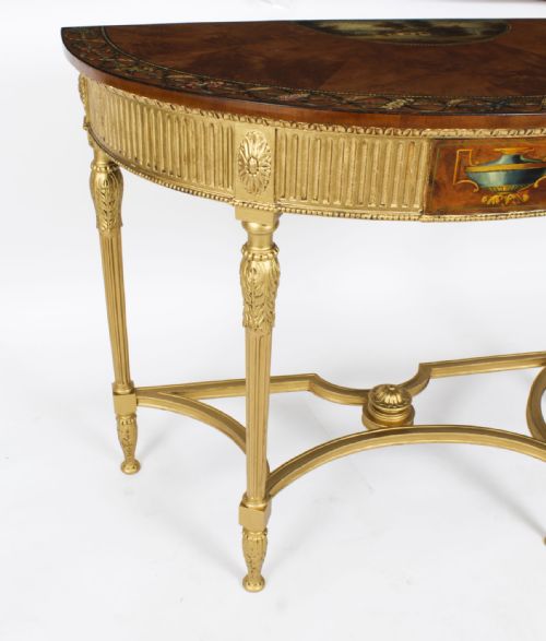 ANTIQUE SATINWOOD HAND PAINTED DEMILUNE CONSOLE TABLE 19TH CENTURY - ADDITIONAL PHOTO 9