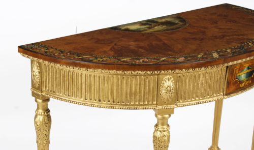 ANTIQUE SATINWOOD HAND PAINTED DEMILUNE CONSOLE TABLE 19TH CENTURY - ADDITIONAL PHOTO 12