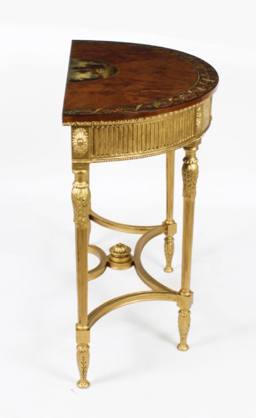 ANTIQUE SATINWOOD HAND PAINTED DEMILUNE CONSOLE TABLE 19TH CENTURY - ADDITIONAL PHOTO 14