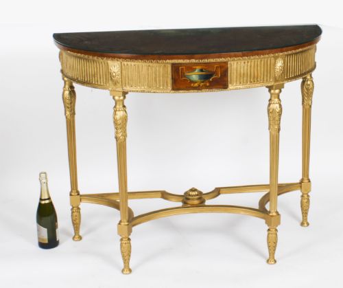 ANTIQUE SATINWOOD HAND PAINTED DEMILUNE CONSOLE TABLE 19TH CENTURY - ADDITIONAL PHOTO 15