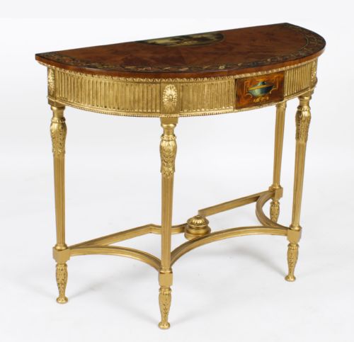 ANTIQUE SATINWOOD HAND PAINTED DEMILUNE CONSOLE TABLE 19TH CENTURY - ADDITIONAL PHOTO 16