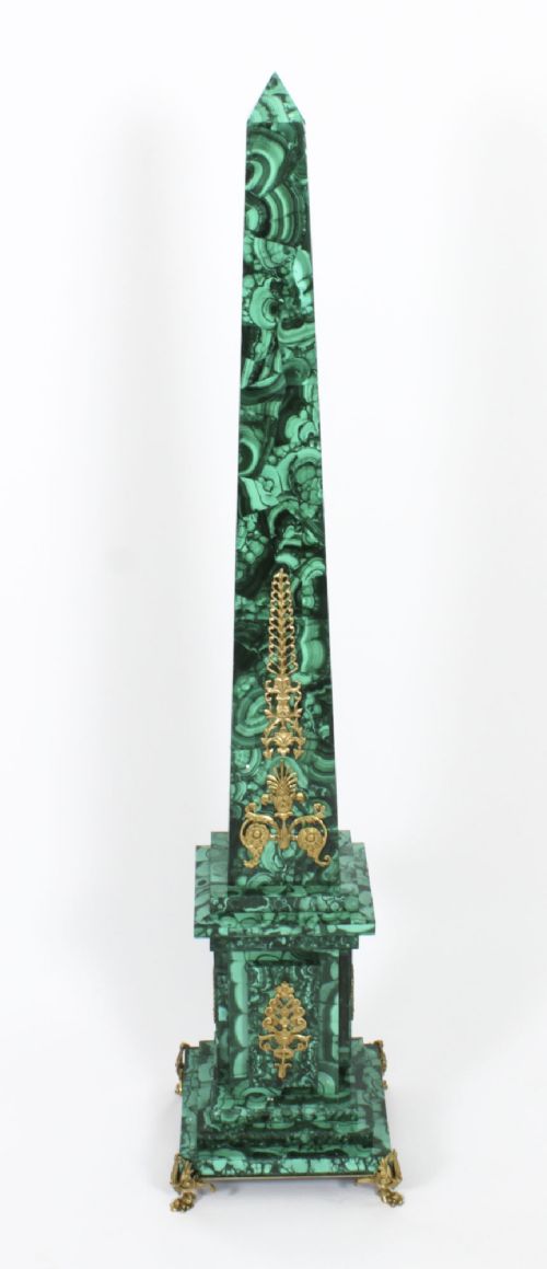 fig 1. Antique Pair Monumental 4ft Ormolu Mounted Malachite Obelisks C1920
