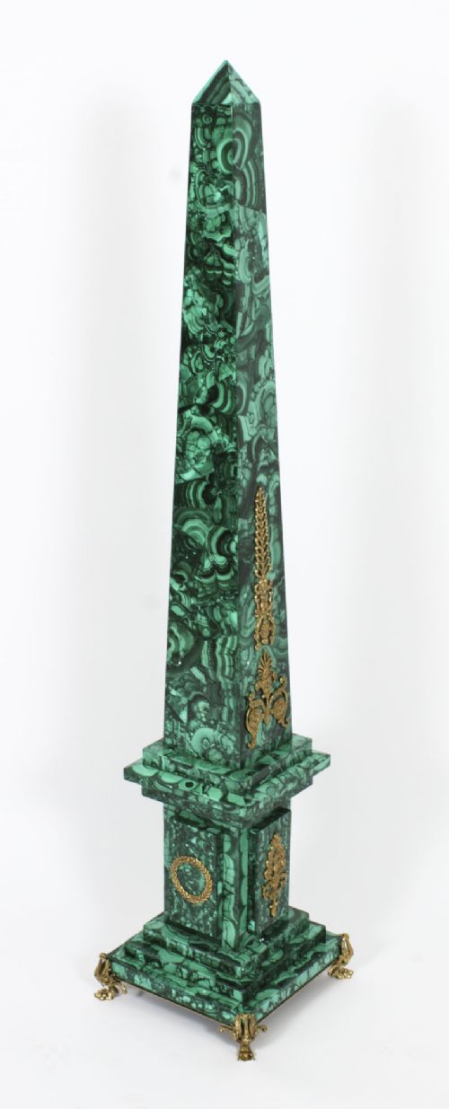 fig 2. Antique Pair Monumental 4ft Ormolu Mounted Malachite Obelisks C1920
