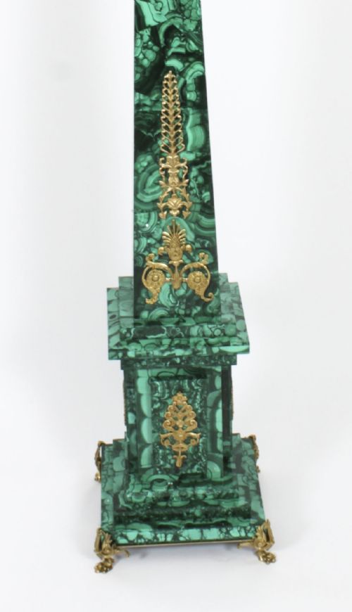 fig 3. Antique Pair Monumental 4ft Ormolu Mounted Malachite Obelisks C1920
