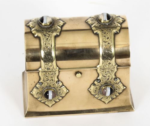 fig 1. Antique Ormolu & Agate Mounted Casket by Asprey C1870 19th C