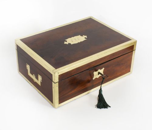 Antique Mahogany Brass Banded Jewellery and Dressing Box 1830 19th C

