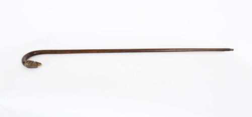 Antique Walking Stick Cane with Horn Dog Handle Late 19th Century
