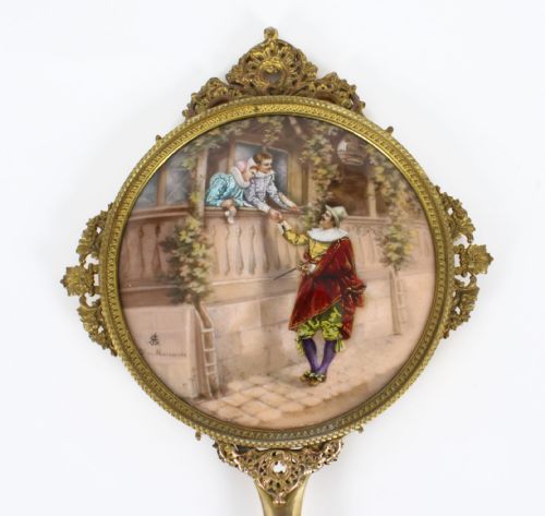 ANTIQUE FRENCH LIMOGES ORMOLU HANDMIRROR SIGNED JOSEPH MEISSONNIER 19TH C - ADDITIONAL PHOTO 1