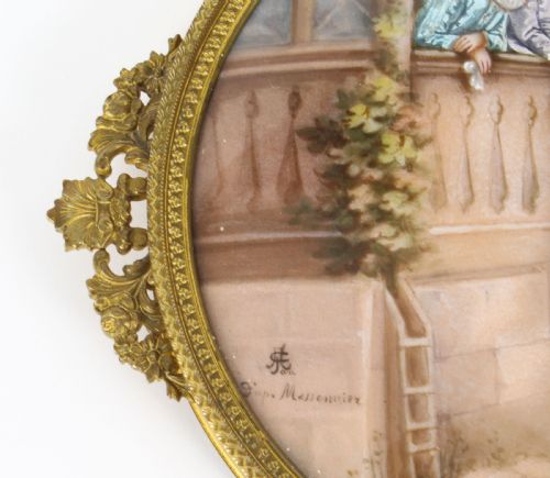 ANTIQUE FRENCH LIMOGES ORMOLU HANDMIRROR SIGNED JOSEPH MEISSONNIER 19TH C - ADDITIONAL PHOTO 8