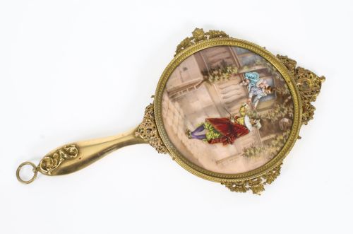 ANTIQUE FRENCH LIMOGES ORMOLU HANDMIRROR SIGNED JOSEPH MEISSONNIER 19TH C - ADDITIONAL PHOTO 10
