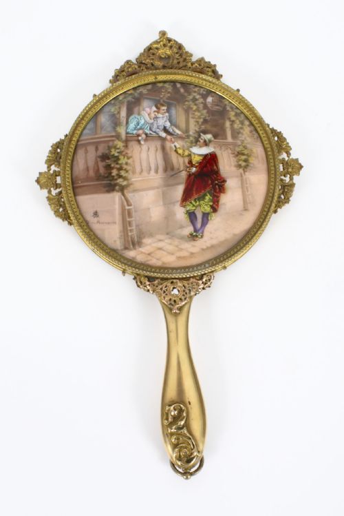ANTIQUE FRENCH LIMOGES ORMOLU HANDMIRROR SIGNED JOSEPH MEISSONNIER 19TH C - ADDITIONAL PHOTO 14