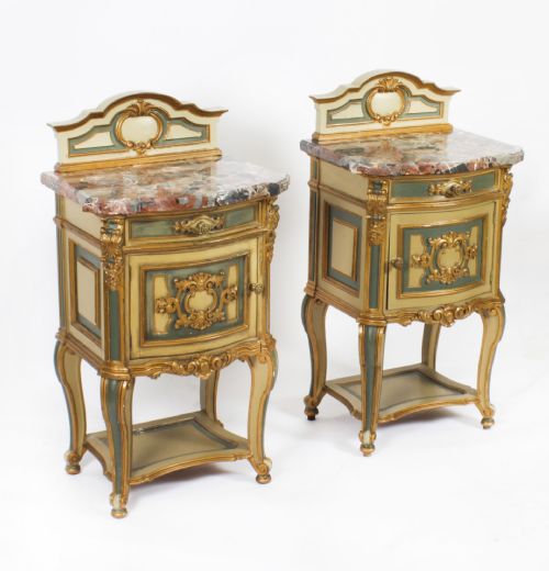 Antique Pair Italian Painted Bedside Cabinets Nightstands Circa 1900.
