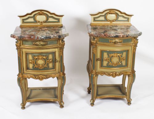 fig 1. Antique Pair Italian Painted Bedside Cabinets Nightstands Circa 1900.