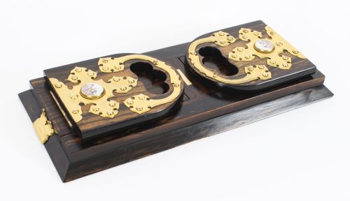 ANTIQUE ENGLISH COROMANDEL ORMOLU MOUNTED FOUR PIECE DESK SET MID 19TH C - ADDITIONAL PHOTO 2