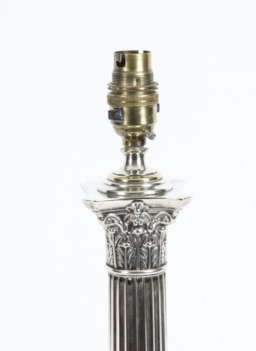 fig 3. Antique George V Sterling Silver Corinthian Column Table Lamp Hallmarked 1928