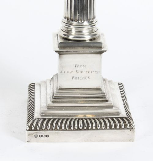 fig 4. Antique George V Sterling Silver Corinthian Column Table Lamp Hallmarked 1928