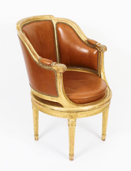 Antique French Louis Revival Revolving Fauteuil De Bureau Desk Chair 19th C
