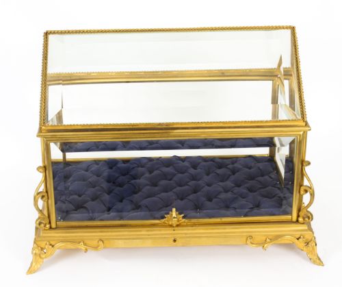 fig 1. Antique French Ormolu Bevelled Glass Bijouterie Table Top Display Cabinet 19th C