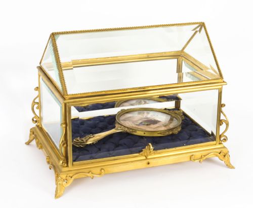 fig 2. Antique French Ormolu Bevelled Glass Bijouterie Table Top Display Cabinet 19th C