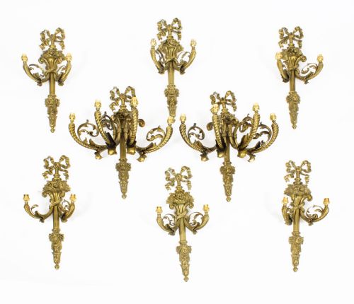 Antique Set 8 Italian Rococo Revival Ormolu Wall Lights 19th C
