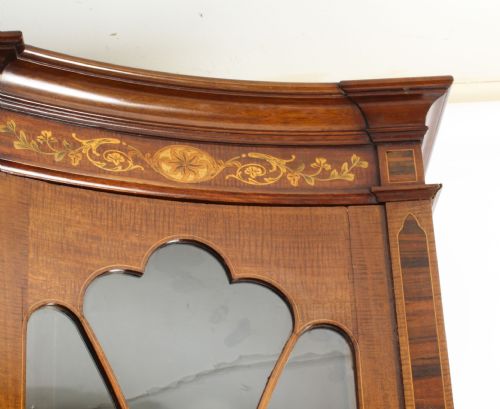 fig 1. Antique Edwardian Marquetry Inlaid Library Bookcase / Display Cabinet C1900