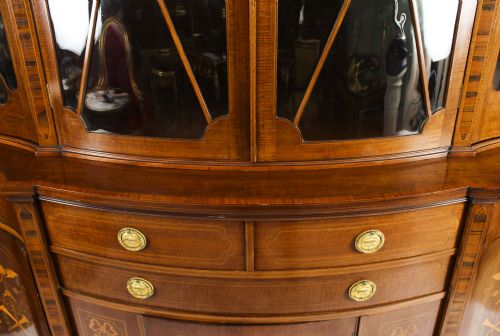 fig 4. Antique Edwardian Marquetry Inlaid Library Bookcase / Display Cabinet C1900