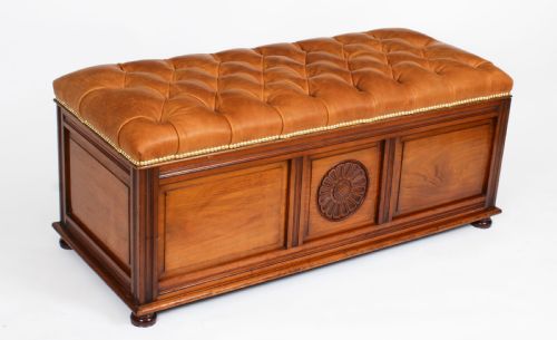 Antique Leather Ottoman 19th C

