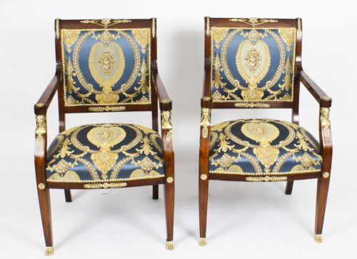 Antique Pair Ormolu Mounted Armchairs Empire Revival C1870 19th C

