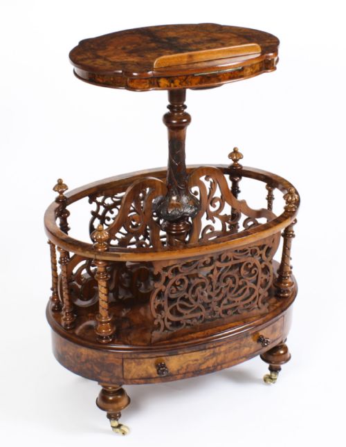 Antique Victorian Burr Walnut Canterbury & Book Rest / Music Stand 19thc
