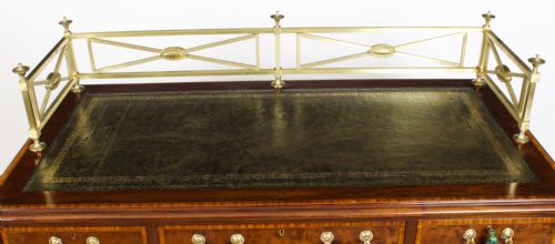 fig 2. Antique Victorian Inlaid Mahogany Pedestal Desk 19th C
