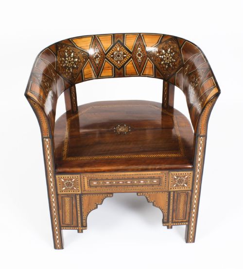 fig 2. Antique Pair Syrian Parquetry Inlaid Armchairs 19th C
