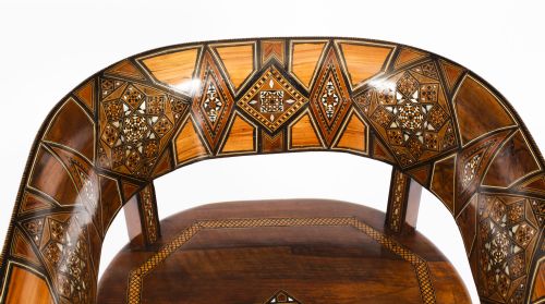 fig 3. Antique Pair Syrian Parquetry Inlaid Armchairs 19th C
