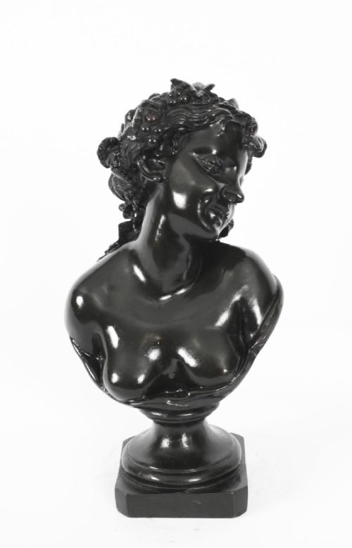 fig 1. Antique Pair Italian Bronze Busts Dionysus and Ariadne by Clodion 18th C
