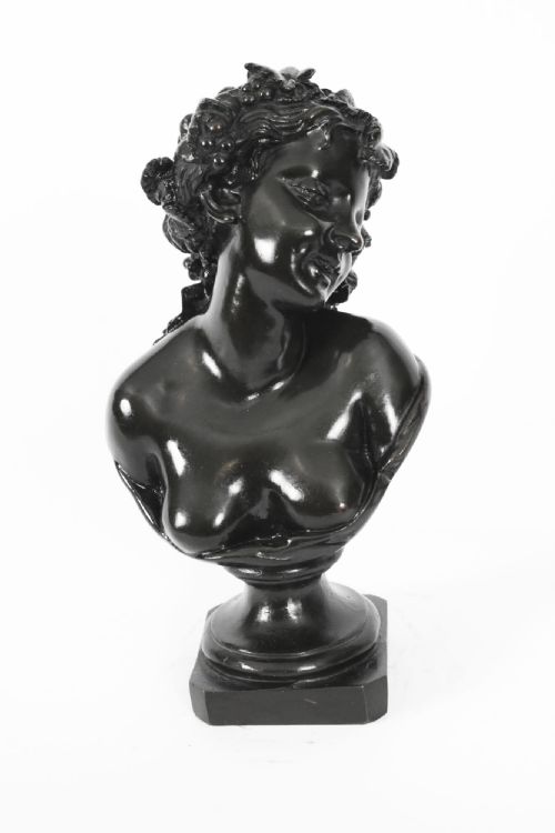 fig 3. Antique Pair Italian Bronze Busts Dionysus and Ariadne by Clodion 18th C
