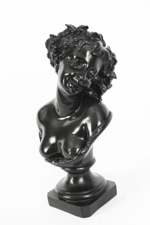 fig 4. Antique Pair Italian Bronze Busts Dionysus and Ariadne by Clodion 18th C
