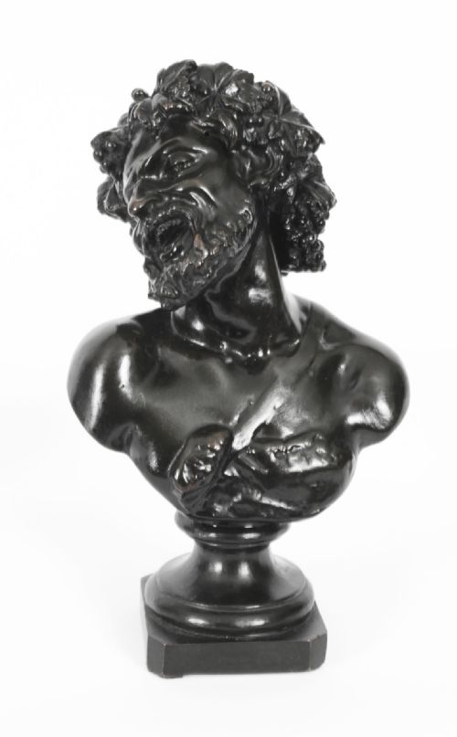 fig 8. Antique Pair Italian Bronze Busts Dionysus and Ariadne by Clodion 18th C
