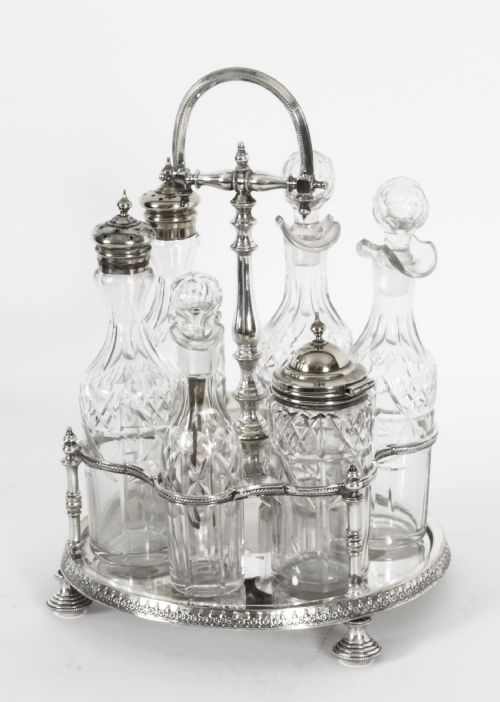 Antique Victorian Silver Plated 6 Bottle Cruet Set Circa 1880
