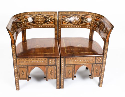 fig 1. Antique Set of 4 Syrian Parquetry Inlaid Armchairs C1900
