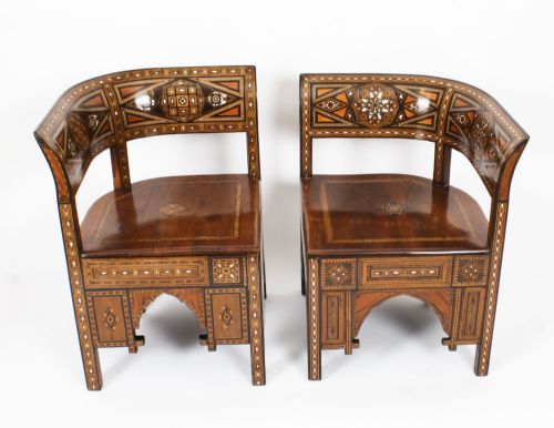fig 2. Antique Set of 4 Syrian Parquetry Inlaid Armchairs C1900
