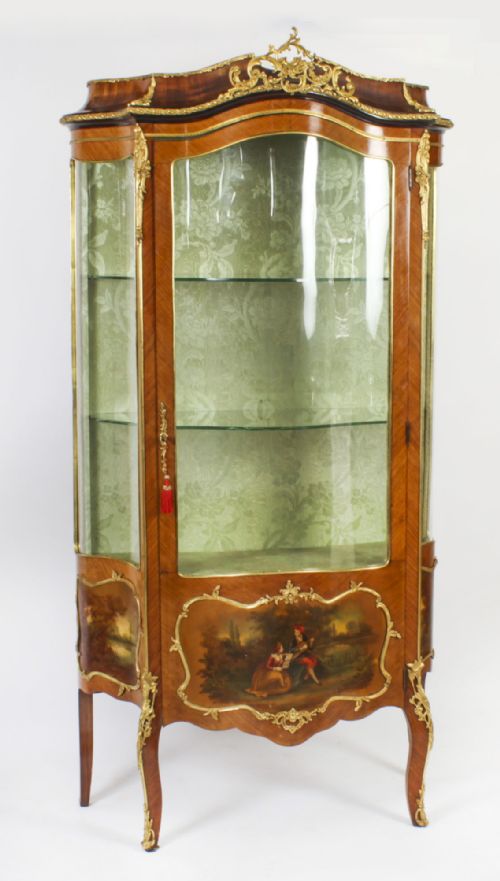 Antique French Kingwood Vernis Martin Vitrine Display Cabinet 19th C
