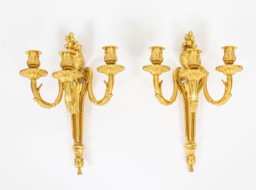 Antique Adam Revival Pair Decorative Triple Branch Wall Lights 19th C