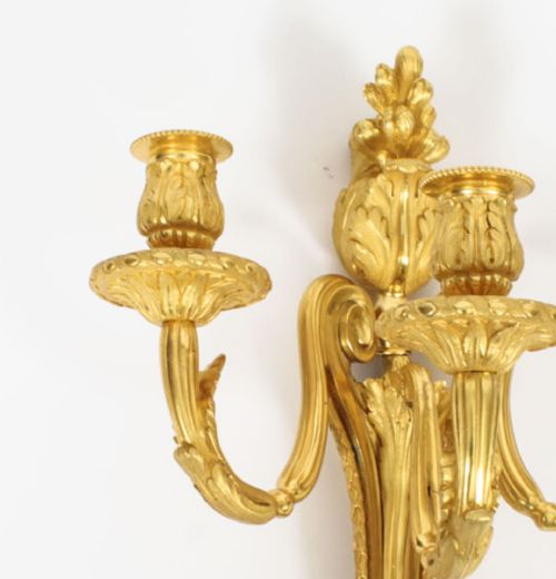 fig 2. Antique Adam Revival Pair Decorative Triple Branch Wall Lights 19th C