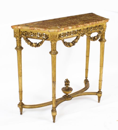 Antique Louis Xv Revival Carved Giltwood Console Pier Table C.1830 19th C
