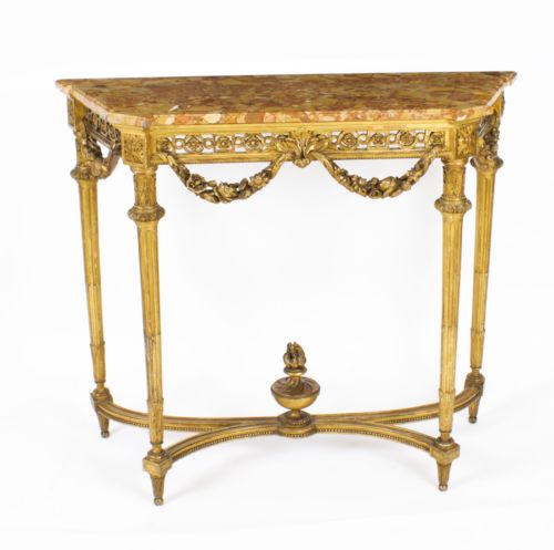 fig 1. Antique Louis XV Revival Carved Giltwood Console Pier Table c.1830 19th C