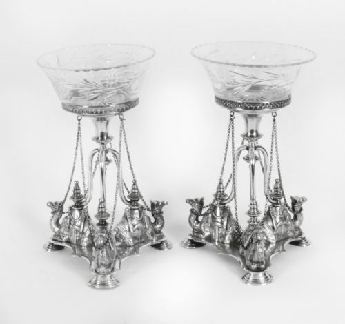 Antique Pair of English Silver Plate Camel Compotes 19th C
