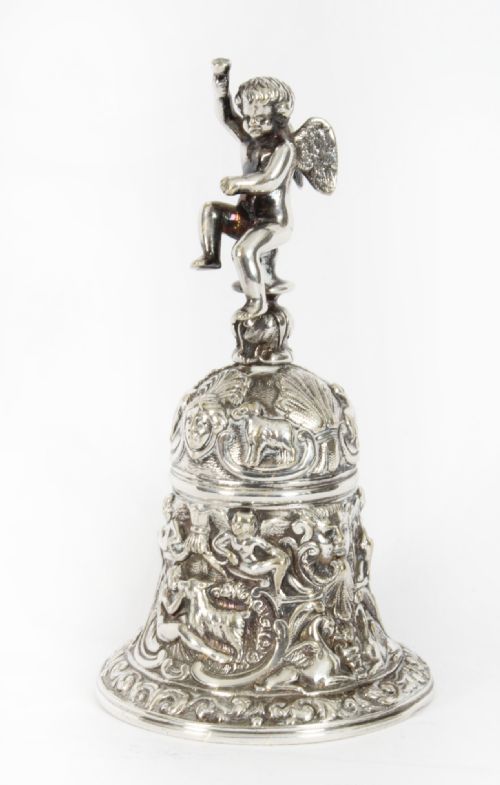 Antique Silver Plated Hand Bell Renaissance Revival 19th Century
