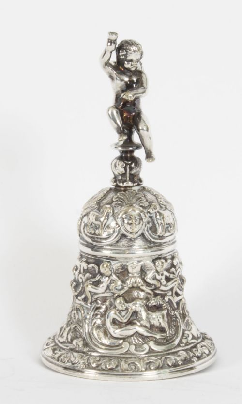 fig 1. Antique Silver Plated Hand Bell Renaissance Revival 19th Century