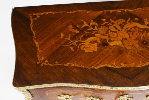 ANTIQUE FRENCH LOUIS REVIVAL KINGWOOD MARQUETRY COMMODE C1880 - ADDITIONAL PHOTO 3